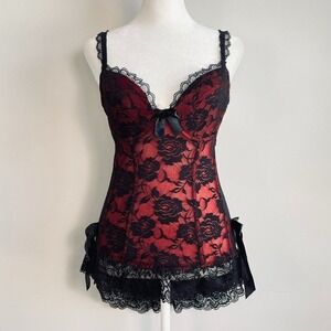 Whimsigoth Bustier Corset Top Medium Lace Floral Goth Vampy‎ Ruffle Bow Coquette